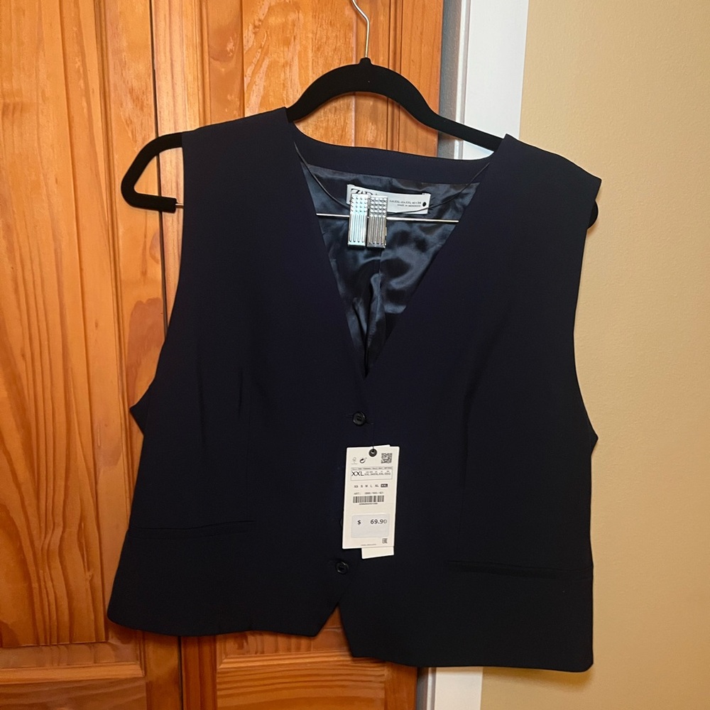 Zara Navy Blue Buttoned Vest NWT Size XXL